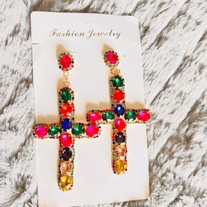 Elegant Colorful Cross Earrings